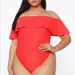 FASHION NOVA Flounce with it Off Shoulder Ribbed Swimsuit